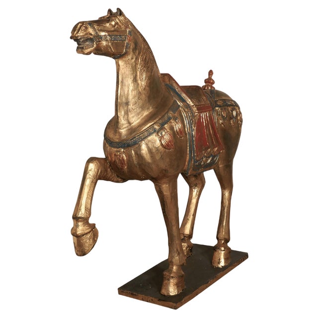 Mid-19th Century Carved and Painted Wooden Tang Dynasty Horse, 1850s For Sale