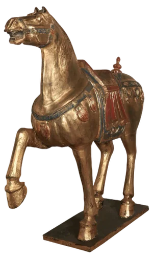 Mid-19th Century Carved and Painted Wooden Tang Dynasty Horse, 1850s