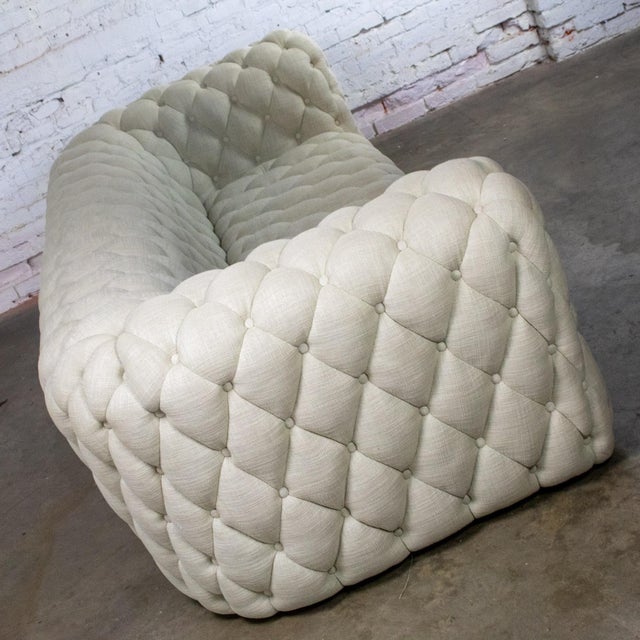 Late 20th to Early 21st Century Modern Chesterfield Style Diamond Tucked Sofa With Beige Twill Fabric Style of Paola Navone For Sale - Image 13 of 18