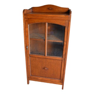 Antique Art Deco Oak Single-Door Display Cabinet For Sale