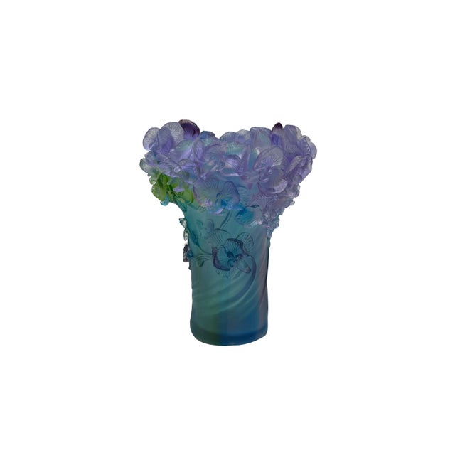 Purple Blue Green Crystal Glass Orchid Blossom Vase Display Art For Sale - Image 12 of 13