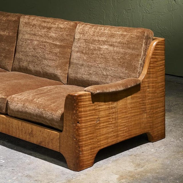 1940s Vintage Three-Seater Sofa in Mohair and Oak, Belgium, 1940s For Sale - Image 5 of 16