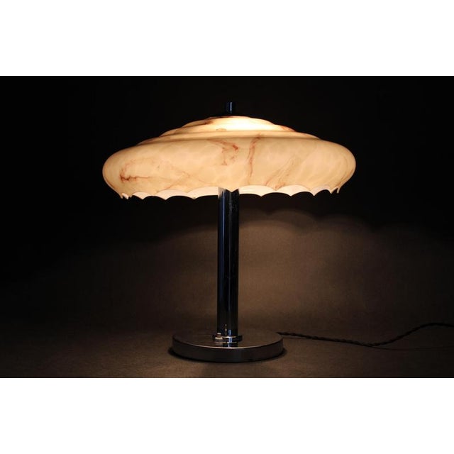 Czechoslovak Art Deco Chrome and Marbled Glass Table Lamp, 1930s For Sale - Image 13 of 14