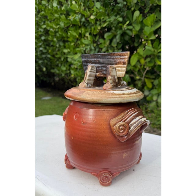 Ceramic Vintage Mark Heimann Studio Pottery Covered Jar With Sculptural Handles For Sale - Image 7 of 9
