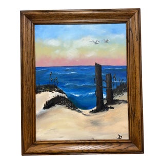 Coastal Beach Seascape Original Oil Painting, Signed For Sale