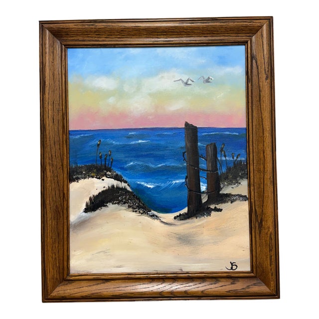 Coastal Beach Seascape Original Oil Painting, Signed For Sale