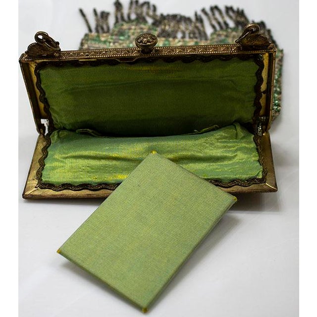 Art Deco Micro Beaded Bag Purse Great Condition Swans on Frame Mirror Green For Sale In Las Vegas - Image 6 of 6