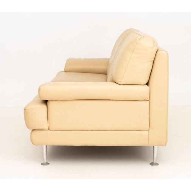 Metal Nicoletti Beige Leather Upholstered Two-Seat Sofa For Sale - Image 7 of 10
