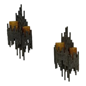 Marcello Fantoni, Brutalist Mid-Century Modern Wall Sconces, Wrought Iron, Glass