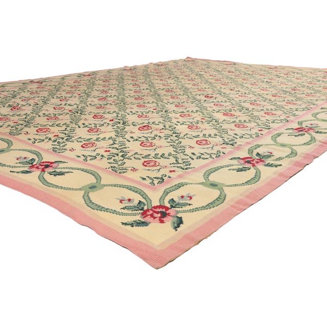 77205 Vintage Chinese Needlepoint Rug, 09'11 x 13'09. The Chintz Garden Trellis: A Vintage Aubusson Masterpiece of Floral...