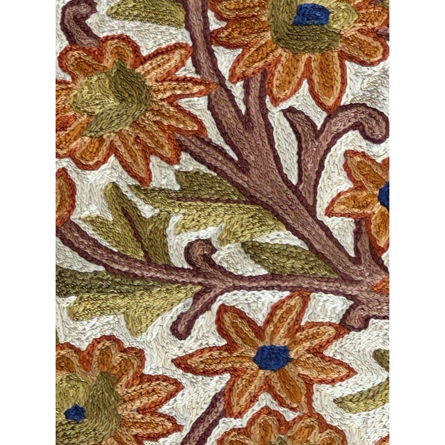 Textile Vintage Indian Silk Embroidered Tapestry or Rug, 1990s For Sale - Image 7 of 18