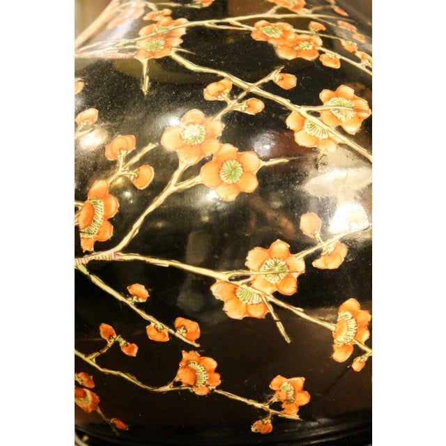 Black Japanese Porcelain Cherry Blossom Lamp, 1950s For Sale - Image 8 of 10