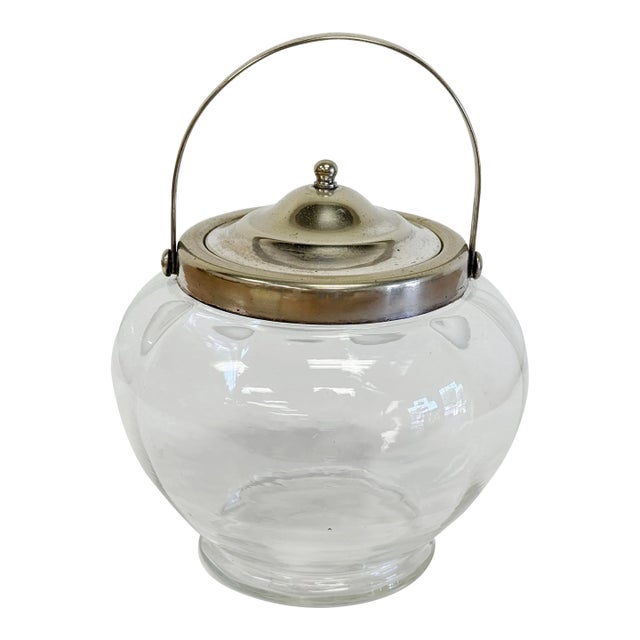 Vintage Clear Glass Biscuit Jar For Sale