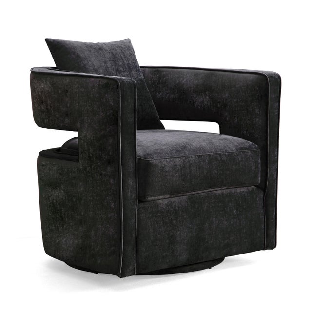 Black Kennedy Black Velvet Swivel Chair For Sale - Image 8 of 8