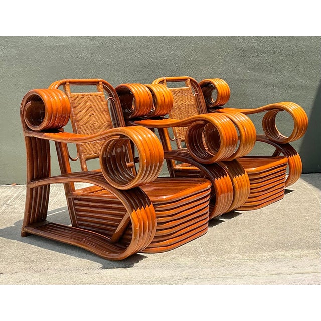 Vintage Italian Sculptural Rattan and Cane Lounge Chairs - A Pair For Sale - Image 15 of 18