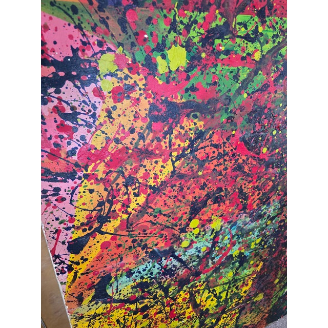 1960s 1960s Vintage Mid Century Abstract Pollock Style Oil Drip Painting For Sale - Image 5 of 9