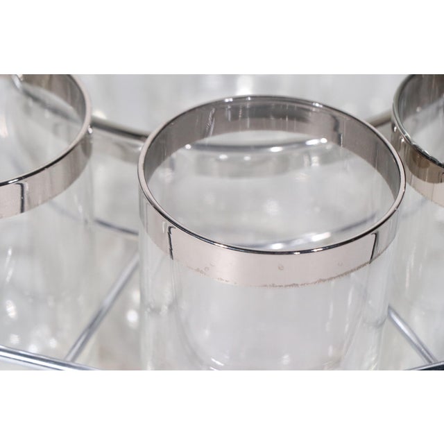 Wood Mid 20th Century 13 Silver Band Drink Set With Chrome and Wood Caddy For Sale - Image 7 of 10