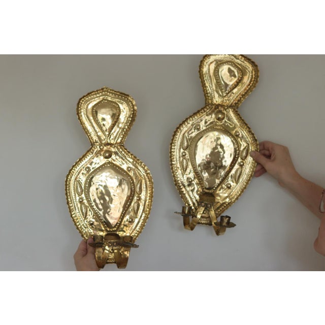 Gold Mid-Century Baroque Swedish Brass Sconces, Set of 2 For Sale - Image 8 of 14