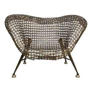 C. 1990s a Fauteuil À Corbeille Bronzed Steel Chair by Raymond Morales, France
