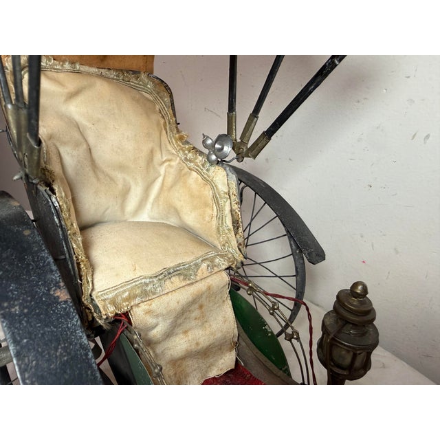Antique 19th Century Handmade Mixed Media Tole Running Rickshaw Mini Sculpture For Sale - Image 12 of 18