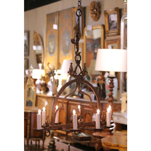 Gothic 19th Century French Gothic Wrought Iron Eight-Light Chandelier With Gilt Accents For Sale - Image 3 of 11