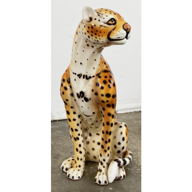 Vintage Italian Capodimonte Ceramic Cheetah Sculpture For Sale - Image 4 of 11