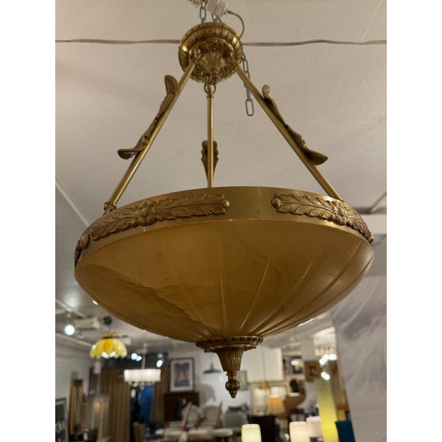 Vintage Custom Alabaster Semi Flush Mount Pendant For Sale - Image 10 of 12