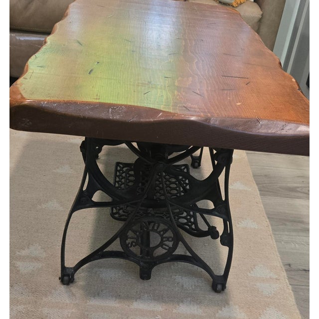 Royal Standard 1920s Live Edge Sofa Table - Reclaimed Standard Sewing Machine Base For Sale - Image 4 of 5