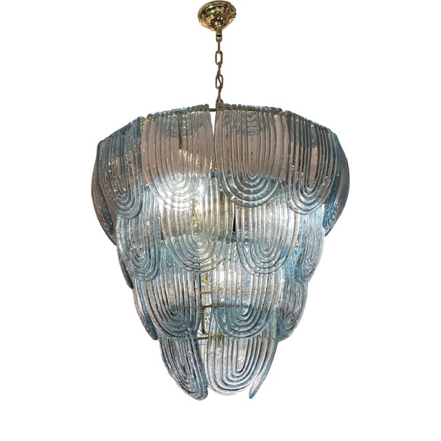 Art Deco Blue 4-Tier Chandelier, 1930s For Sale