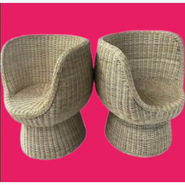 Vintage Wicker & Rattan French Lounge Chairs, Circa 1970s - A Pair For Sale - Image 9 of 9