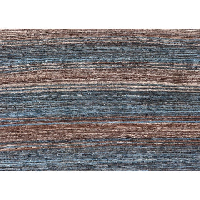Textile Brown and Blue Flat-Weave Hand Woven Kilim by Keivan Woven Arts, 9x12'4 For Sale - Image 7 of 13