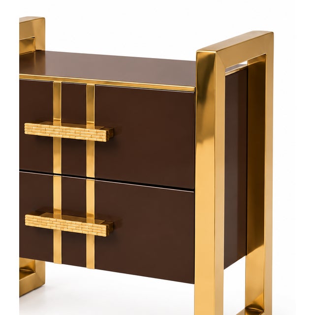 Not Yet Made - Made To Order Chocolate Brown Glass Bedside Cabinets with Brass Frames from Justfurnituress SRL, Set of 2 For Sale - Image 5 of 10