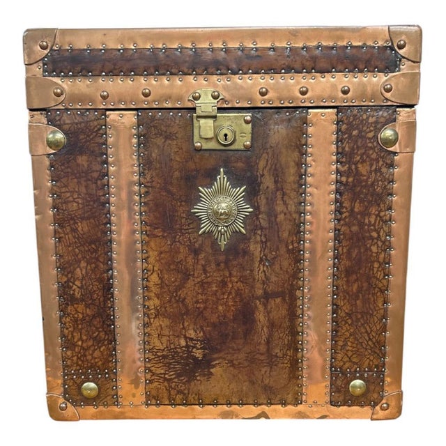 Vintage Campaign Luggage Trunk Leather Side Table For Sale - Image 3 of 18