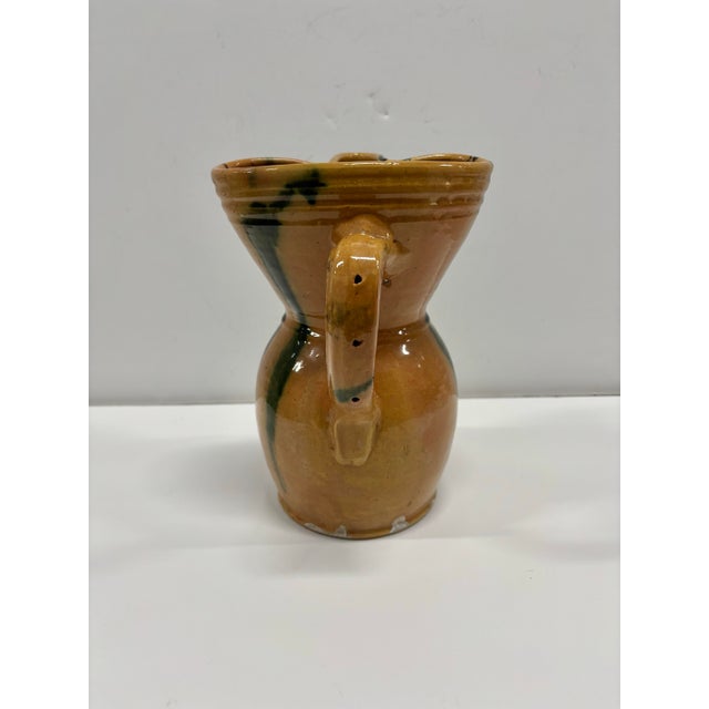 French Provincial Antique Hand-Painted Ceramic Water Pitcher W. Handle. For Sale - Image 3 of 5