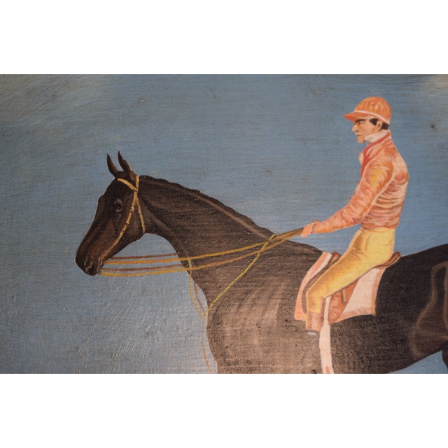 Traditional Salmon Pink Silks Jockey Astride Racehorse For Sale - Image 3 of 4