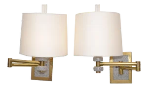 Hansen Style Lamps Retractable Brass & Stone Sconces Wall Lights Pair