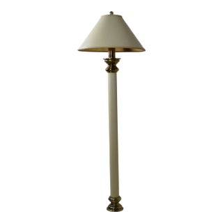 1970s Stiffel Cream Faux Embossed Snakeskin Brass Floor Lamp For Sale