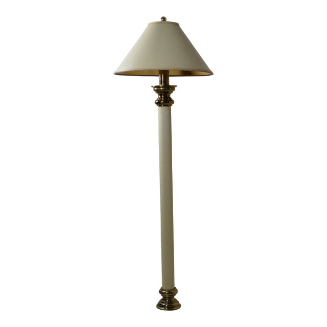 1970s Stiffel Cream Faux Embossed Snakeskin Brass Floor Lamp For Sale