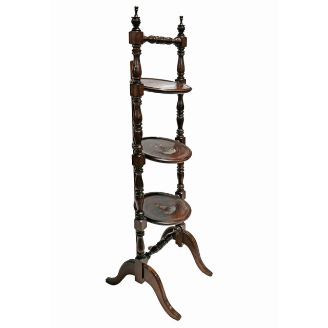 Early 20th Century Traditional Brown Wooden Three Tiered Inlaid Etagere Chairish