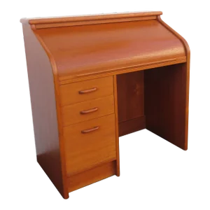 Danish Modern Mid Century Teak Wood Roll Top Secretary Desk