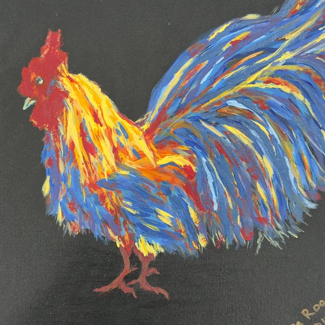 Original Fire Rooster Painting on Canvas Gilt Frame For Sale In Tampa - Image 6 of 10