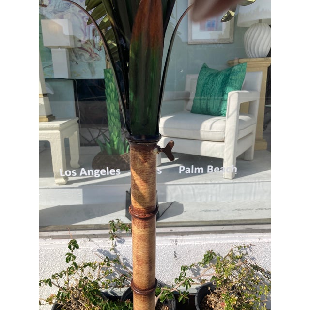 Hollywood Regency Jansen French Tole Life Size Palm Tree Mounted in Tole Planter Hand Painted For Sale - Image 3 of 11