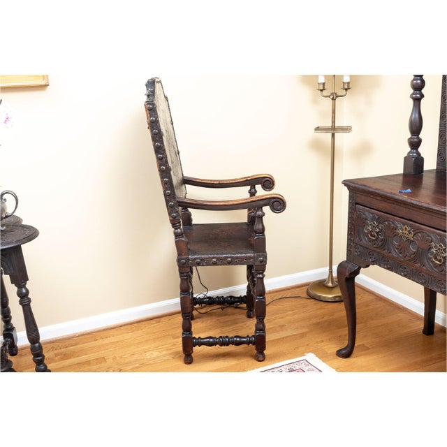Early 19th Century Jacobean-Era Tooled Leather Back & Seat Chair For Sale - Image 10 of 10