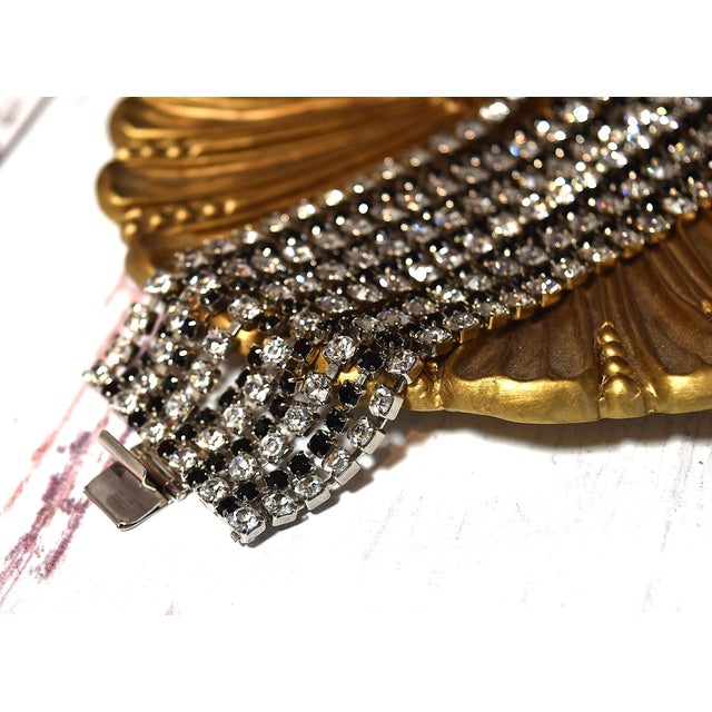 American Vintage Alexis Kirk Wide Black & Clear Rhinestone Bracelet For Sale - Image 3 of 15