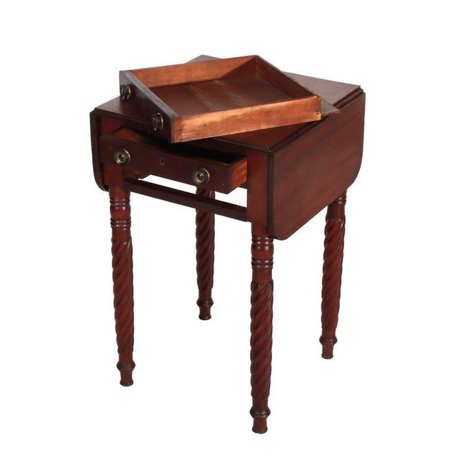Brown Sheraton Mahogany 2 Drawer Drop Leaf Stand With Rope Twist Carved Legs C1830 For Sale - Image 8 of 16