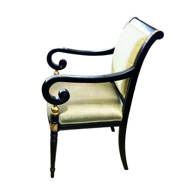 1950s Mid Century French Style Black Lacquer Wood ArmChair W/Thai Silk For Sale - Image 5 of 7