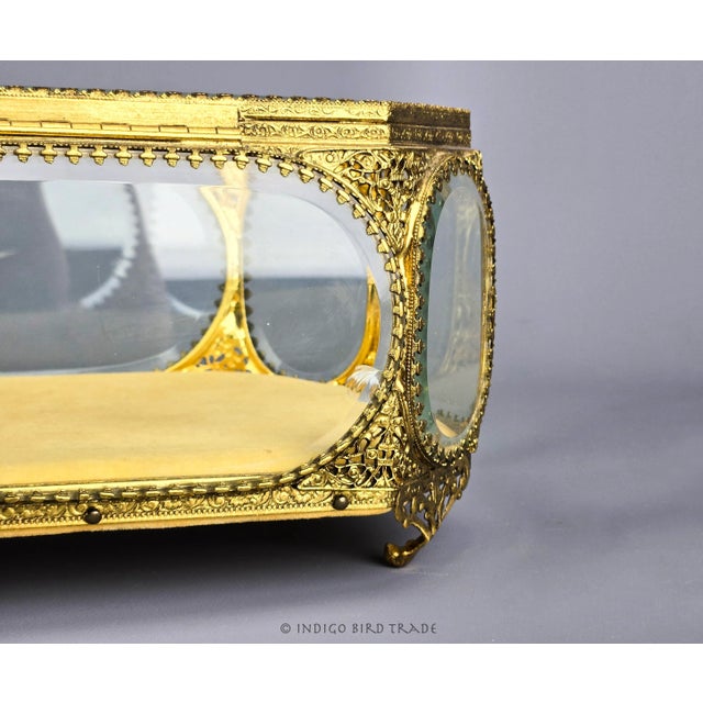 Large Antique French Ormolu Beveled Glass Jewelry Casket or Dresser Box For Sale - Image 11 of 12