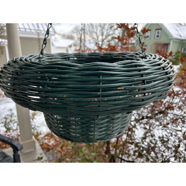 Coastal Mid 20th Century Monumentally Sized Wicker Hanging Basket, 21" Across For Sale - Image 3 of 10