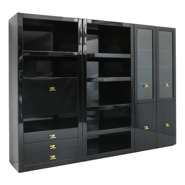 High Gloss Wall Cabinet with Bar by Guy Lefevre for Maison Jansen, 1970s, Set of 3 For Sale