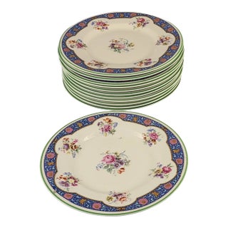 Set of 12 Antique Royal Doulton Floral Hand Painted Enamel & Transfer Print Salad Luncheon Dessert Plates For Sale